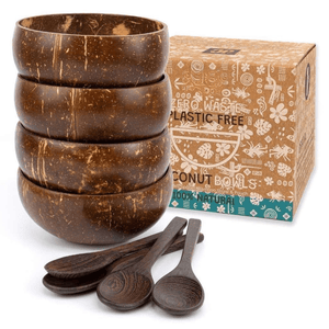 Upcycling-Kokosschalen & Löffel 4er-Set – nachhaltig genießen
