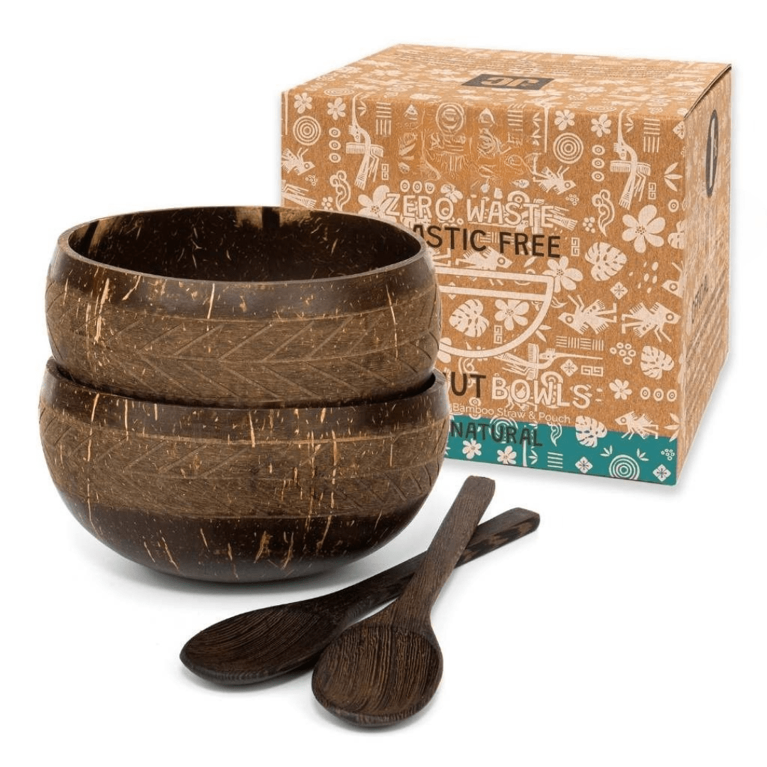 Zero Waste Kokosnuss-Schalen & Löffel Set (2er)