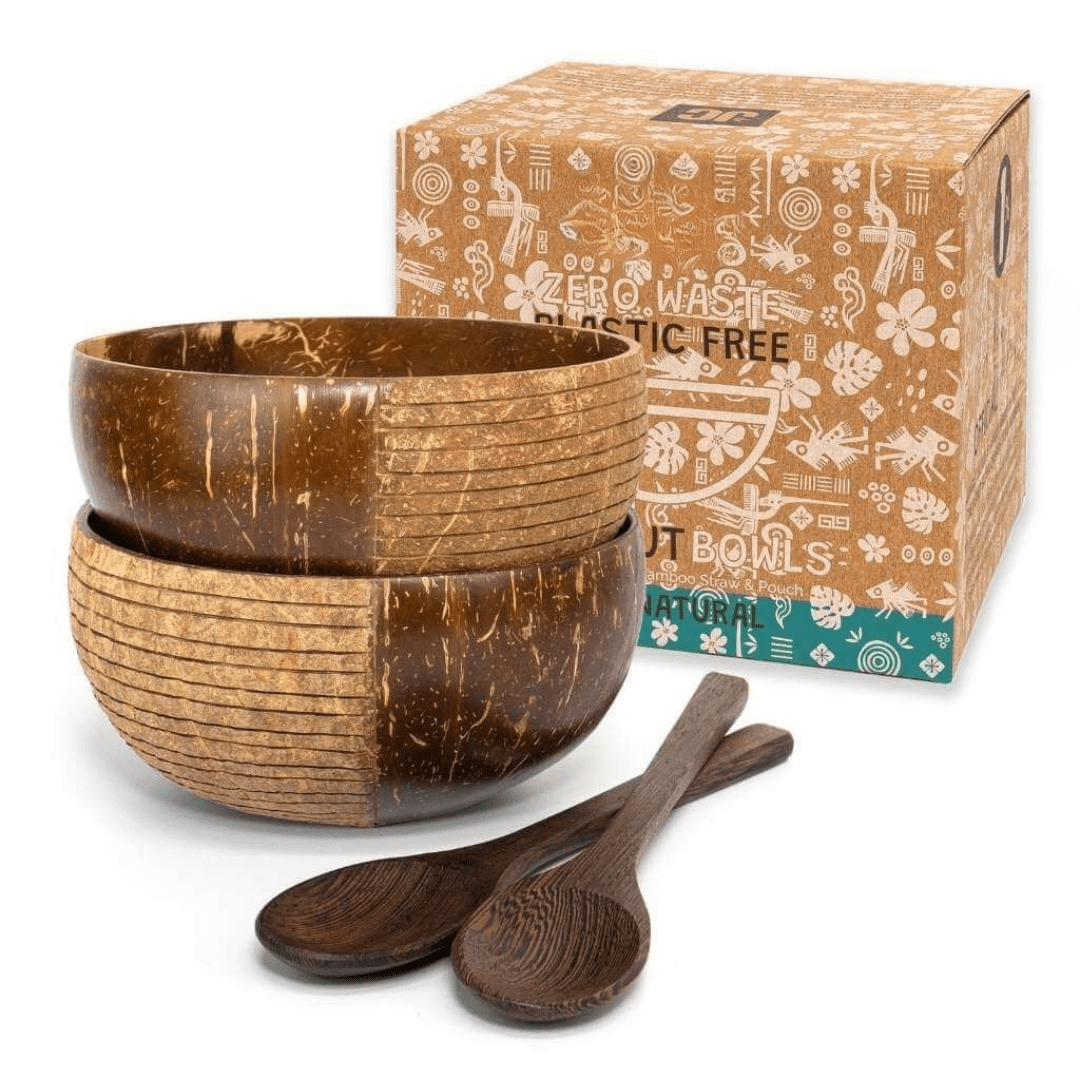 Zero Waste Kokosnuss-Schalen & Löffel Set (2er)