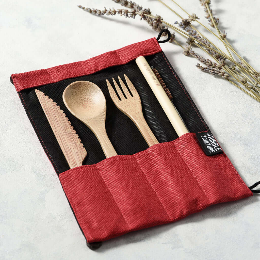 Bambus Besteck-Set (Gruener Beutel)