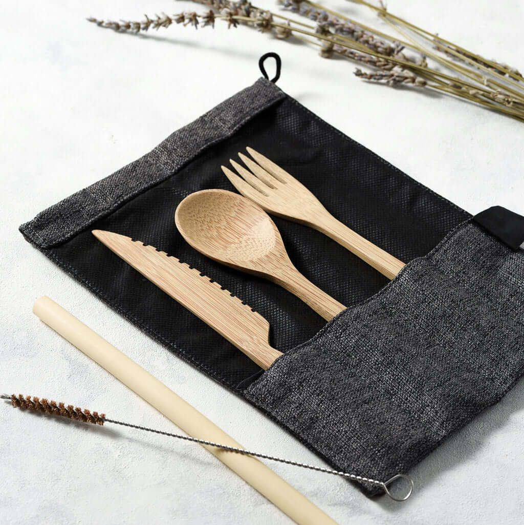 Bambus Besteck-Set (Gruener Beutel)